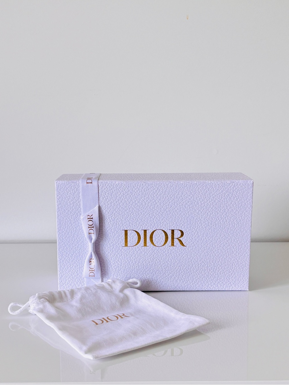 Dior White Box with Gold Logo and Ribbon
